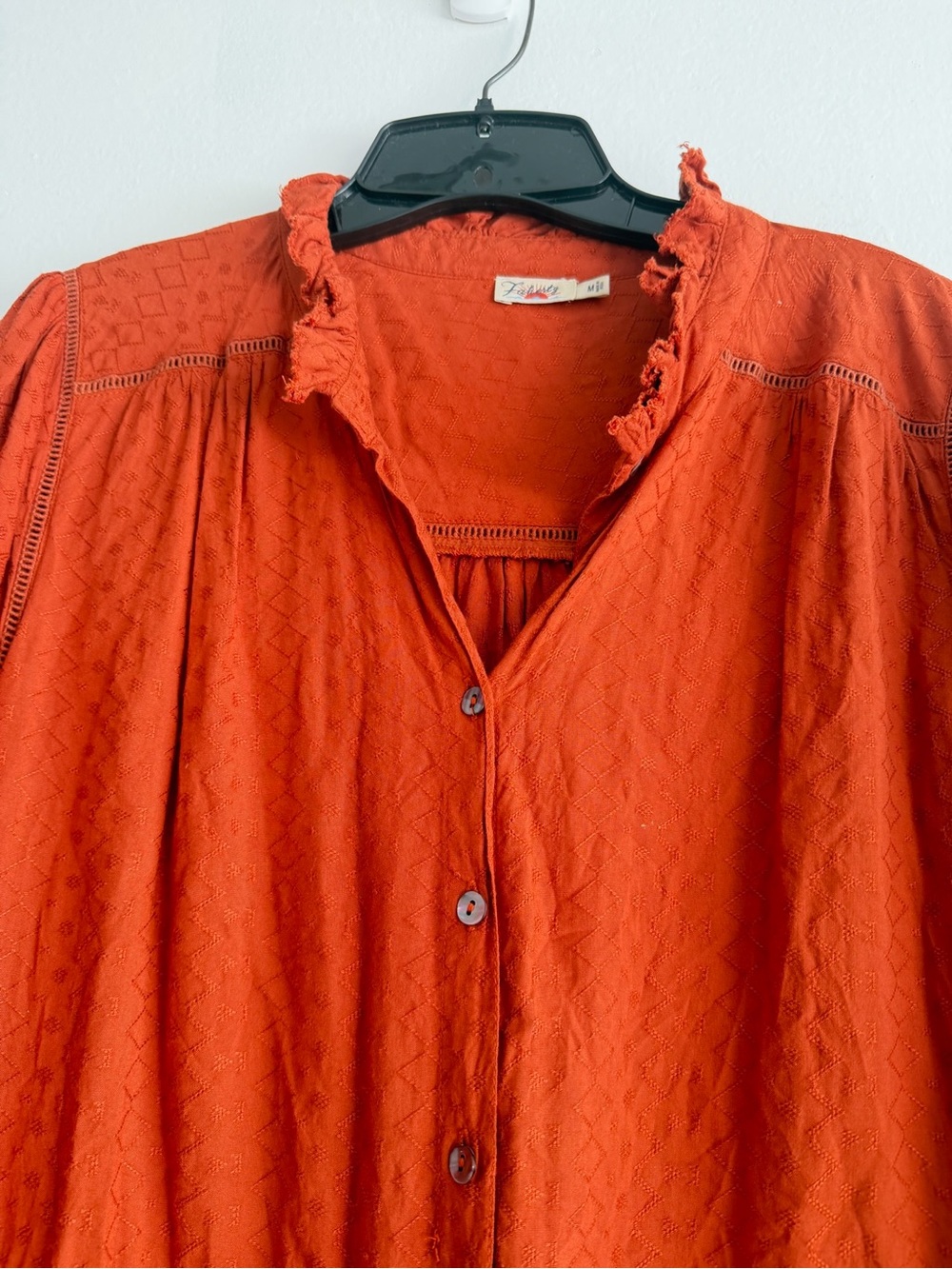 Faherty Rust ruffle Long Sleeve Mini Dress Size Medium 8731 - Picture 4 of 10